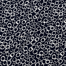 Load image into Gallery viewer, Black and White Dotted Rings Printed Rayon Woven Fabric