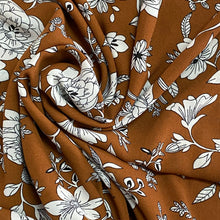 Load image into Gallery viewer, Brown & White Floral Print Chiffon Woven Fabric