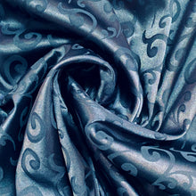 Load image into Gallery viewer, Damask Polyester Satin Woven Fabric- Spirals- Blue