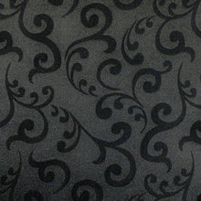 Load image into Gallery viewer, Damask Polyester Satin Woven Fabric- Spirals- Black