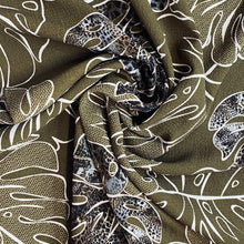 Load image into Gallery viewer, Crêpe Georgette Woven Fabric- Leopard Monstera Leaf