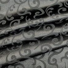Load image into Gallery viewer, Damask Polyester Satin Woven Fabric- Spirals- Black
