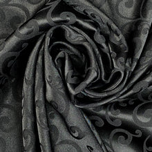 Load image into Gallery viewer, Damask Polyester Satin Woven Fabric- Spirals- Black