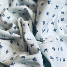 Load image into Gallery viewer, Cotton Oxford Shirting - Crisp White with Indigo Geometric Knots