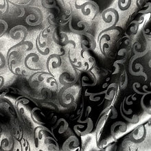 Load and play video in Gallery viewer, Damask Polyester Satin Woven Fabric- Spirals- Black