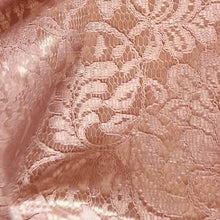 Load and play video in Gallery viewer, Satin Bonded Lace Woven Fabric- Peach and Pink