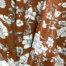 Load and play video in Gallery viewer, Brown & White Floral Print Chiffon Woven Fabric