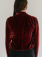 Load image into Gallery viewer, Back view of Nepali Blouse. Shows seam down back and gathers at shoulders.