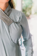 Load image into Gallery viewer, Close up photo of ties and neckline of Nepali Blouse.