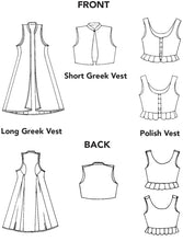 Load image into Gallery viewer, line drawings of front and back of Greek vests and Polish vest