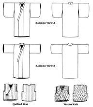Load image into Gallery viewer, Illustrations of different types of clothing including a kimono and quilted vests.