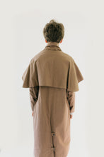 Load image into Gallery viewer, Back of the Drovers Coat, brown. Showing the optional cape.