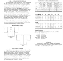 Load image into Gallery viewer, Photo of back of pattern cover. Cover shows description of pattern, views, fabric suggestions, and size and yardage charts.