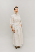 Load image into Gallery viewer, Woman standing with hands at her sides in front of a white studio backdrop, wearing 205 Gibson Girl Blouse and 206 Quilted Prairie Skirt.