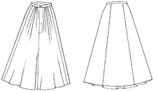 Load image into Gallery viewer, Black and white flat-line pattern drawings of front and back view of 209 Walking Skirt.