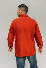 Load image into Gallery viewer, Back view of man standing looking to the left in front of a white studio backdrop wearing 212 Five Frontier Shirts.