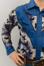 Load image into Gallery viewer, Close up of front bodice of 212 View D Fiver Frontier Shirts, with decorative bull's head yoke.