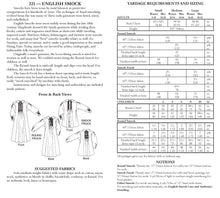 Load image into Gallery viewer, Photo of back cover shows size and yardage chart. Includes fabric suggestions and description.