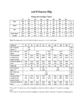 Load image into Gallery viewer, Sizing and yardage chart for Princess Slip