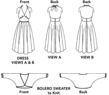 Load image into Gallery viewer, Illustrations of a dress and bolero sweater with front,and back views.