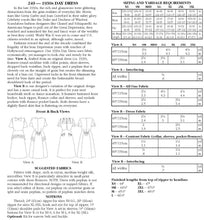 Load image into Gallery viewer, Photo of back cover with sizing chart. Description of the two views and fabric suggestions.