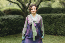 Load image into Gallery viewer, Young woman walking in han bok. Photo of upper dress and jacket. Photo shows front v-neck and tie as closure for the jacket.
