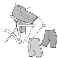Load image into Gallery viewer, Illustration of cycling shorts with a focus on design details.