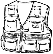 Load image into Gallery viewer, black and white drawing of a fishing vest