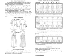 Load image into Gallery viewer, back of pattern envelope with description, line drawings, fabric suggestions, and sizing chart