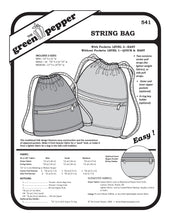 Load image into Gallery viewer, Pattern envelope for 'String Bag' with illustrations and text on a white background