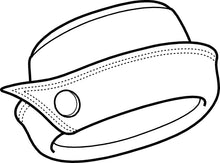 Load image into Gallery viewer, drawing of hat with roll brim, overlapping brim with button