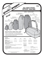 Load image into Gallery viewer, Cover of sewing pattern for 544 All that Stuff Stuff Sacks.