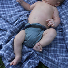 Load image into Gallery viewer, Baby wearing a cloth diaper on a blue plaid blanket outdoors