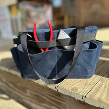 Load image into Gallery viewer, Blue tool bag with tools on a wooden surface