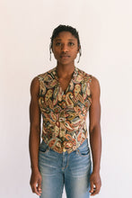 Load image into Gallery viewer, African woman standing in front of a white studio backdrop, wearing View A 222 Vintage Vests, collarless v-neck.