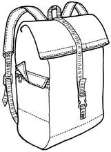 Load image into Gallery viewer, Pen and Ink drawing of basic rucksack with folded down top