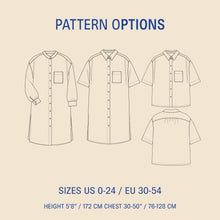 Load image into Gallery viewer, Pattern options for a shirt with various sizes and patterns on a beige background.