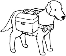Load image into Gallery viewer, pen and ink drawing of a dog wearing the dog back pack.