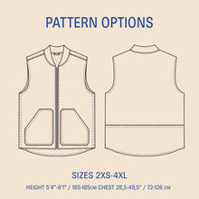 Load image into Gallery viewer, Outline drawing of th eozark vest sewing pattern