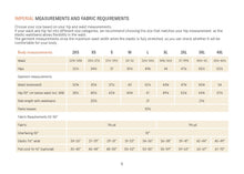 Load image into Gallery viewer, Measurement chart for imperial measurements and fabric requirements on a white background