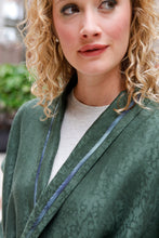 Load image into Gallery viewer, close up of blonde white woman v-neck of the 254 Swing Coat.