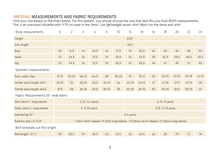 Load image into Gallery viewer, Measurement chart for dress and shirt patterns with body measurements and fabric requirements.