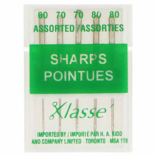 Load image into Gallery viewer, KLASSÉ sewing machine needles- Sharps Assorted Sizes 1-60/9, 2-70/10, 2-80/12