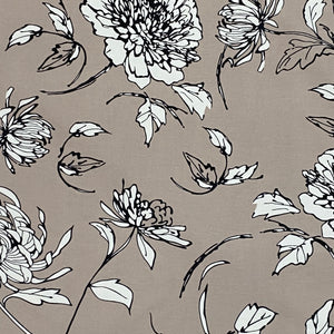 Chrysanthemums Leaf Vine Printed Rayon- Dark Background