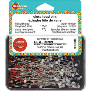 HEIRLOOM Glass Head Pins - Red & White - 35mm (13⁄8″)