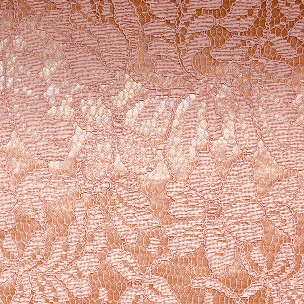 Polyester Satin with Lace Overlay- Peach and Pink