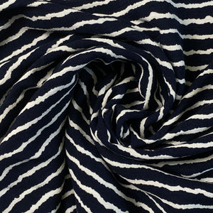 Rayon- Dark Navy Ripped Paper Stripe Print