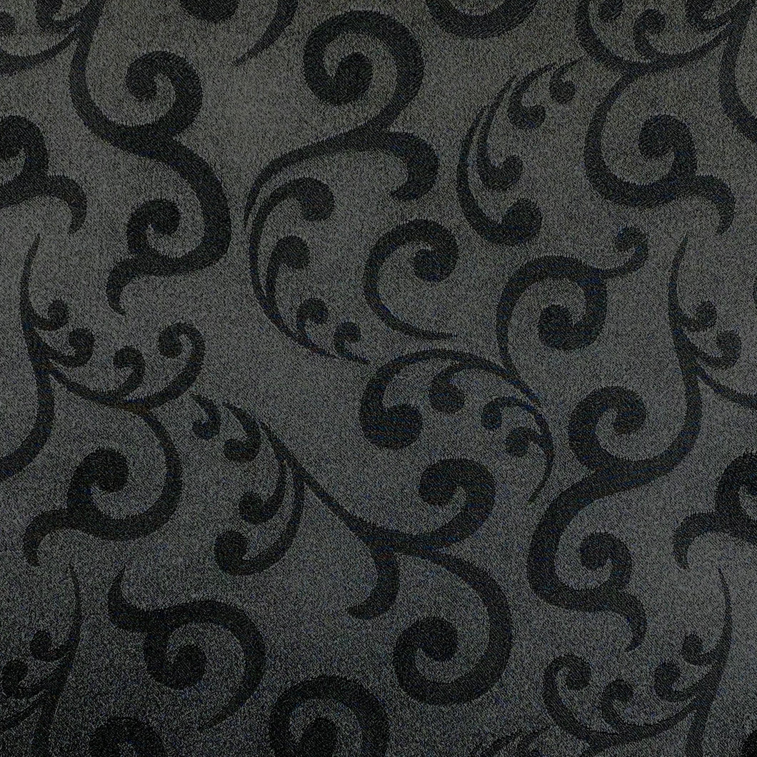 Damask Polyester Satin-Spirals- Black