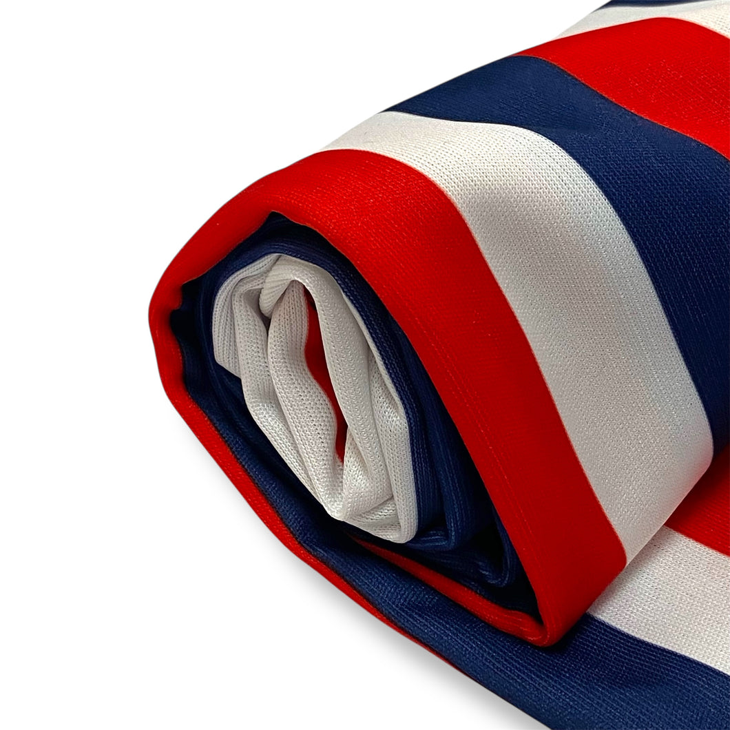 246 Red Blue and White Striped Synthetic Knit Deadstock Remnant 1m Bundle
