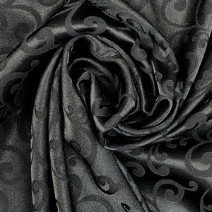 Damask Polyester Satin-Spirals- Black